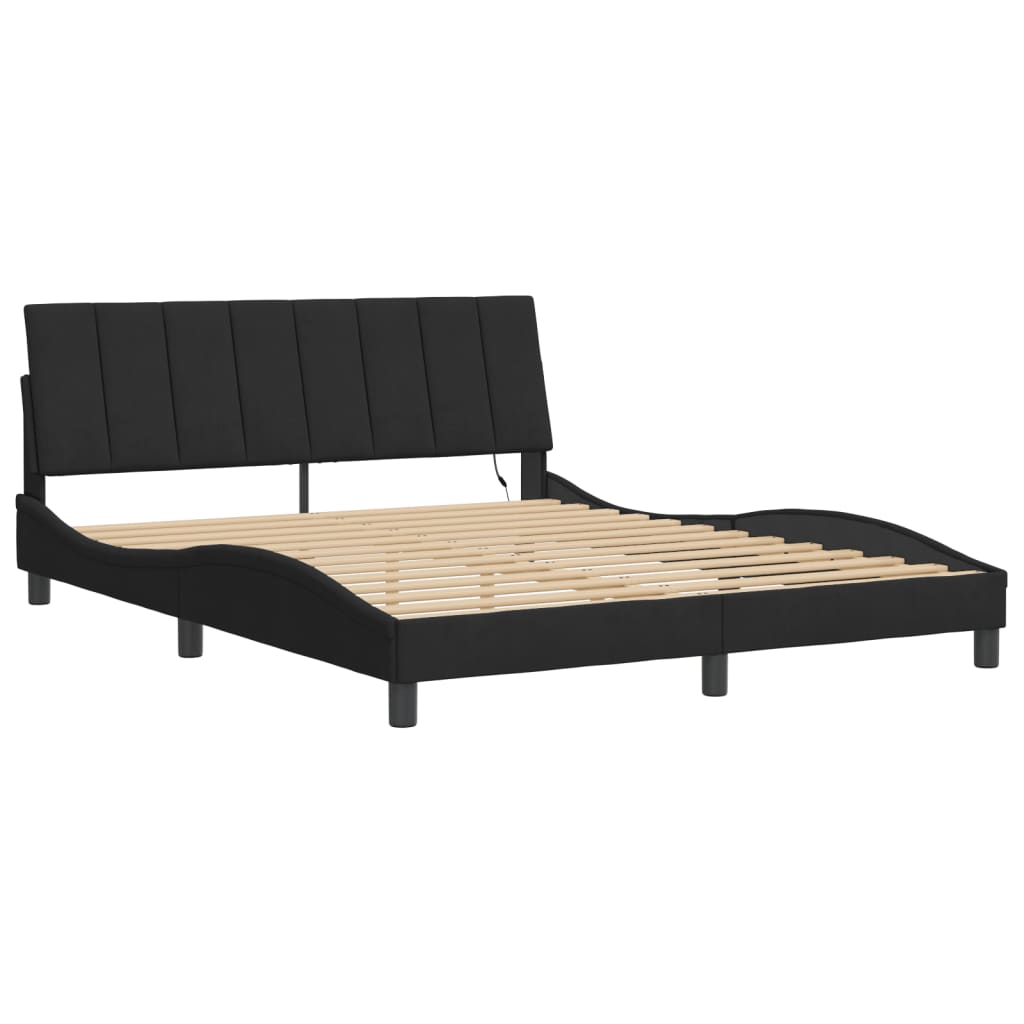 Estrutura de cama com LED sem colchão hanko 160x200 cm veludo preto
