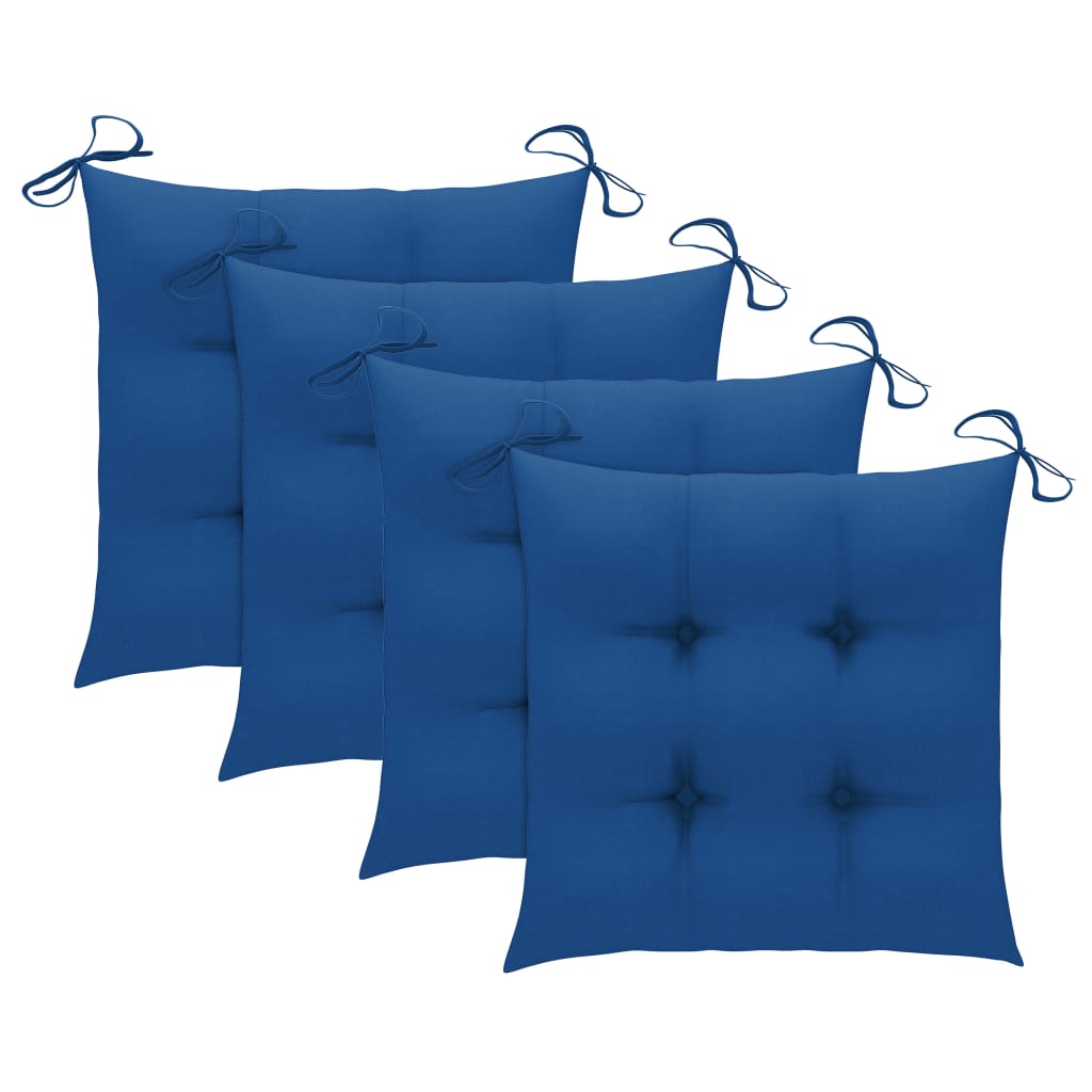 Cadeiras de jardim c/ almofadões azuis 4 pcs teca maciça