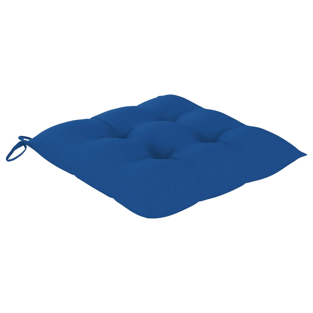 Cadeiras de jardim c/ almofadões azuis 4 pcs teca maciça