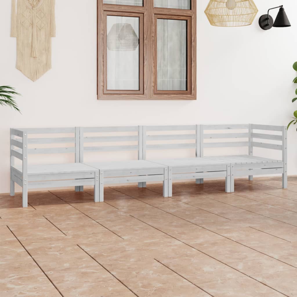 4 Pcs conjunto lounge de jardim pinho maciço branco
