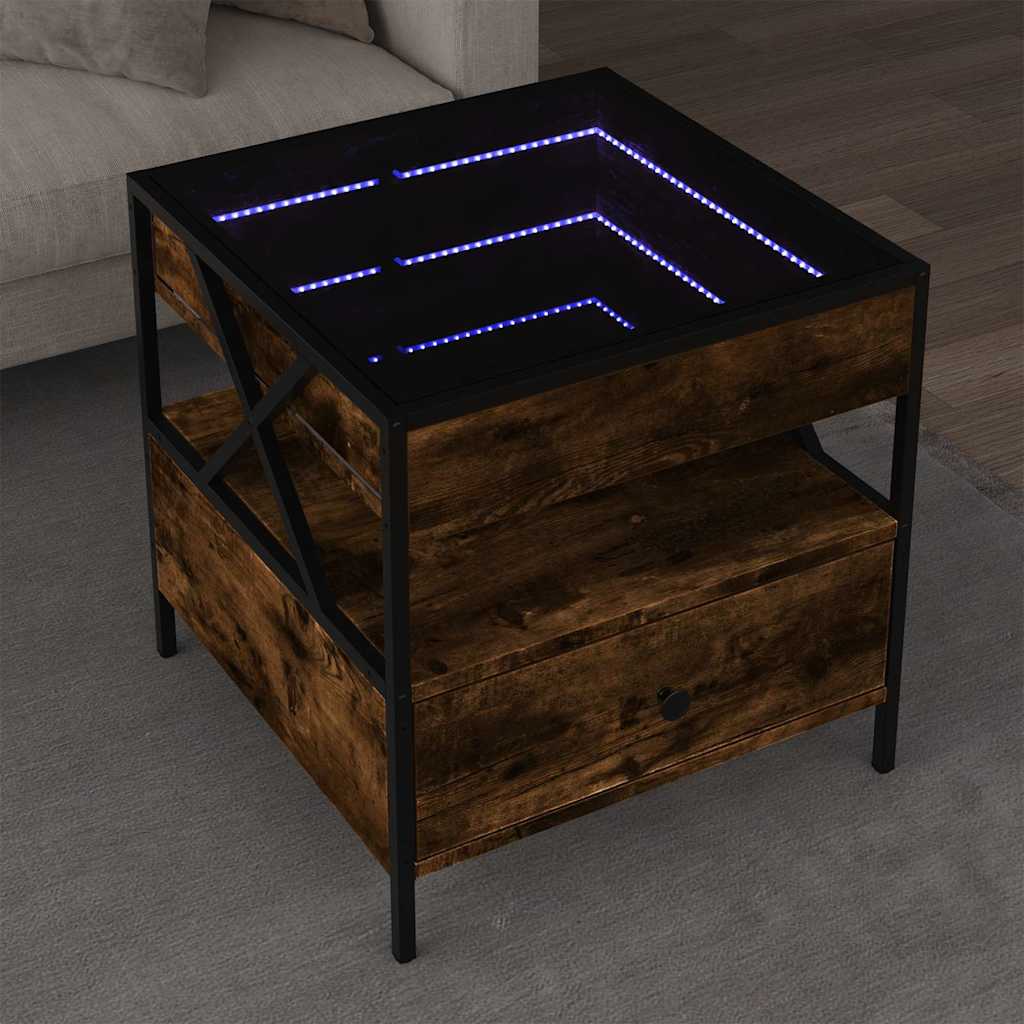 Mesa de centro luzes LED infinity 50x50x51 cm carvalho fumado