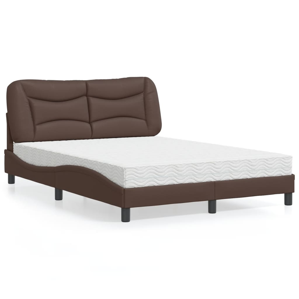 Cama com colchão hvar 140x190 cm couro artificial castanho