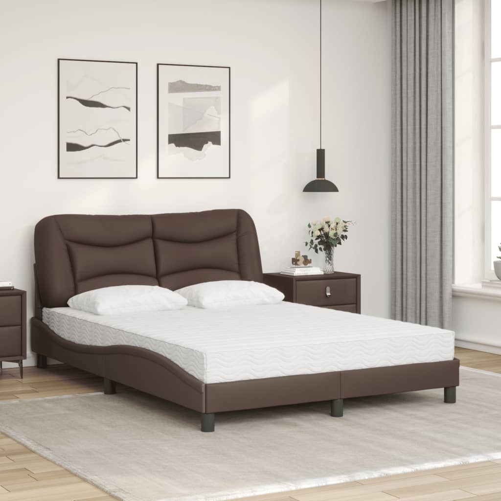Cama com colchão hvar 140x190 cm couro artificial castanho