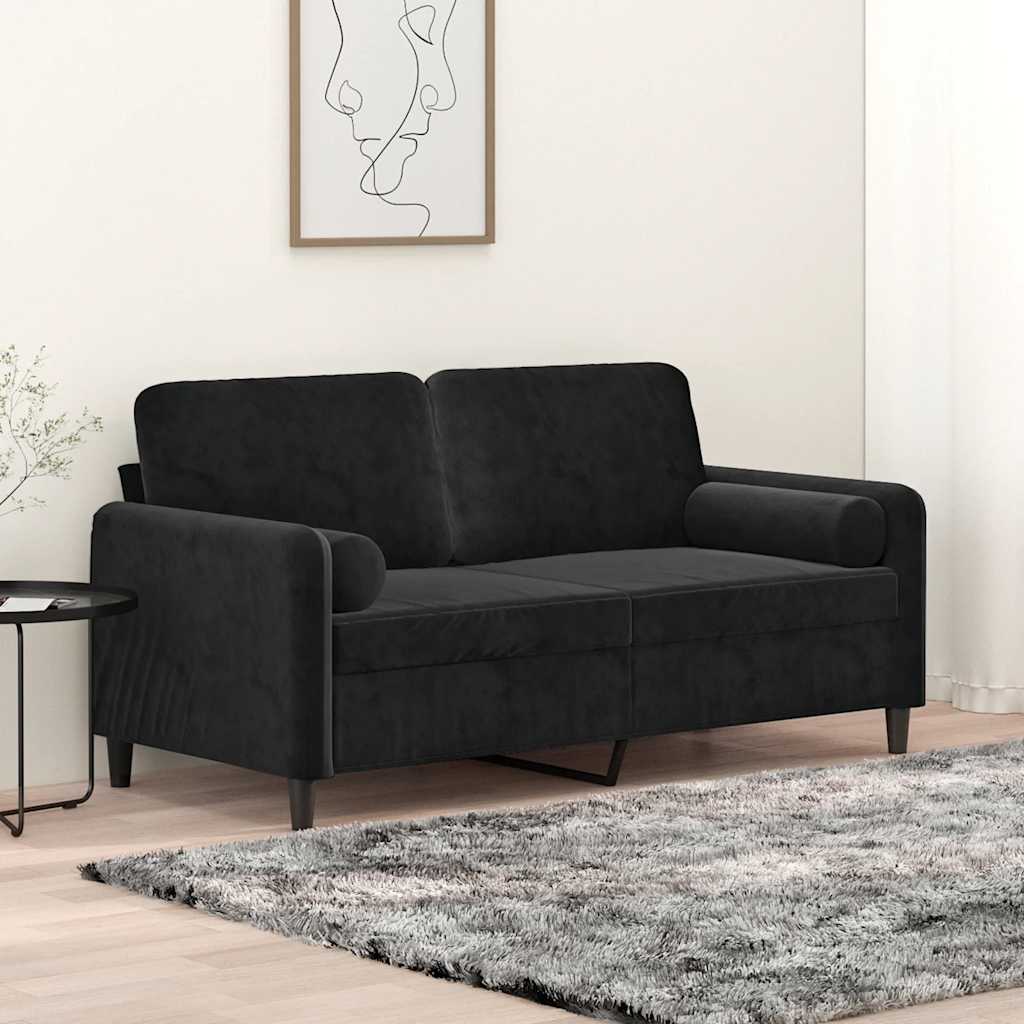 Sofá 2 lugares c/ almofadas decorativas 140 cm veludo preto