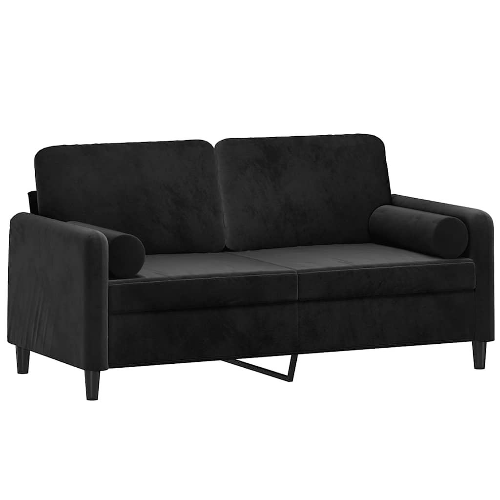 Sofá 2 lugares c/ almofadas decorativas 140 cm veludo preto