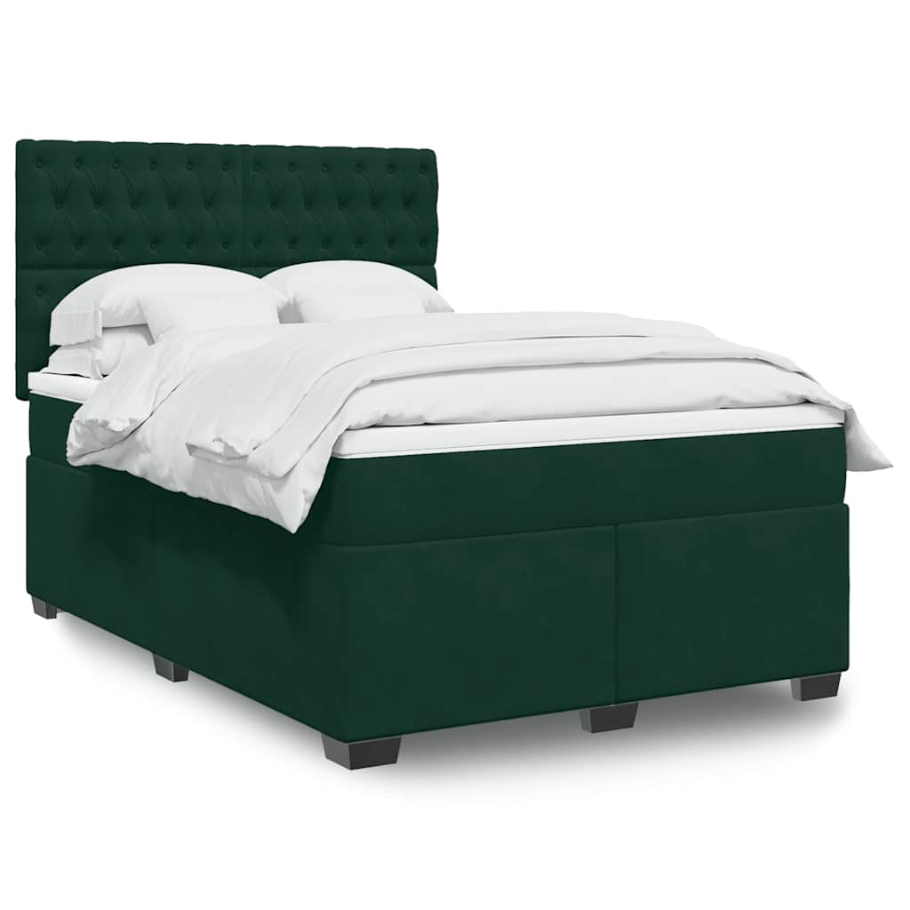 Cama com molas/colchão 160x200 cm veludo verde-escuro