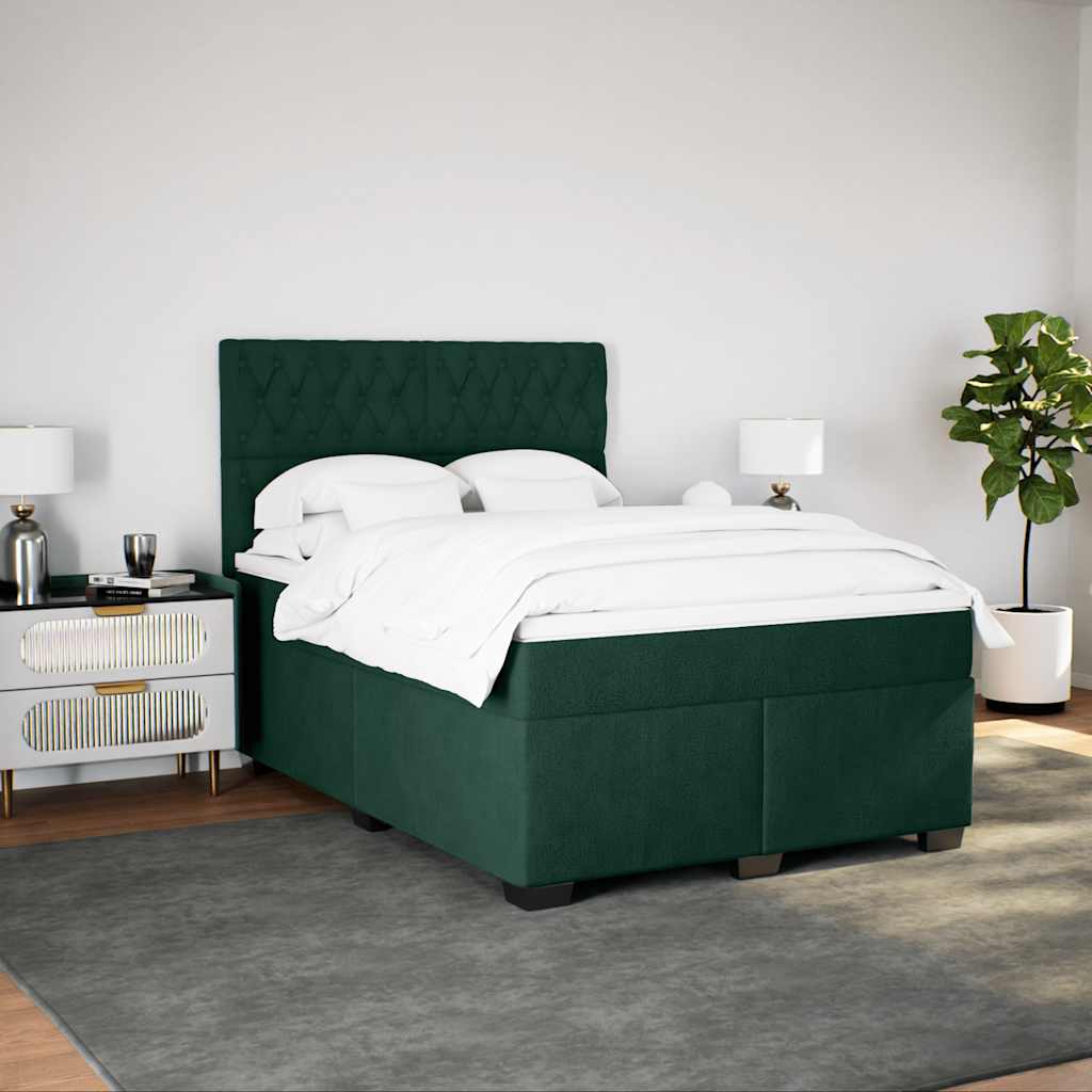 Cama com molas/colchão 160x200 cm veludo verde-escuro