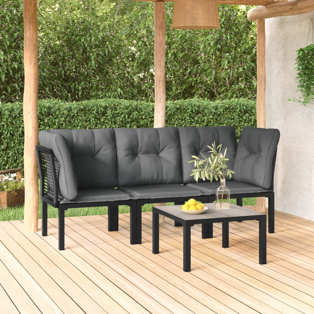 4 Pcs conjunto lounge de jardim vime PE preto e cinzento
