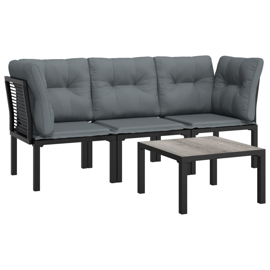 4 Pcs conjunto lounge de jardim vime PE preto e cinzento