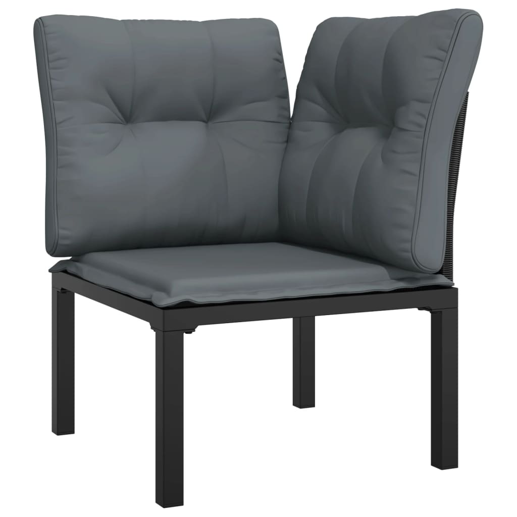 4 Pcs conjunto lounge de jardim vime PE preto e cinzento