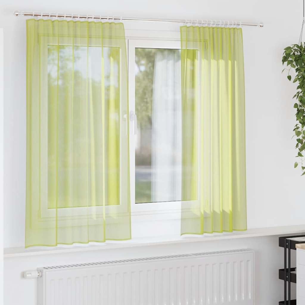 Cortinas de voile com bolsos para varão 2 pcs verde-maçã