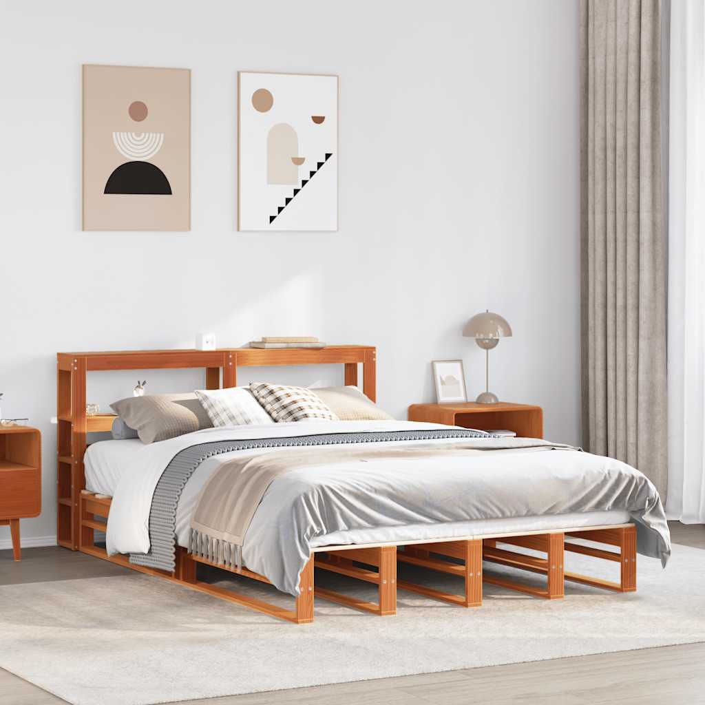 Cama sem colchão 120x190 cm madeira pinho maciça castanho-mel