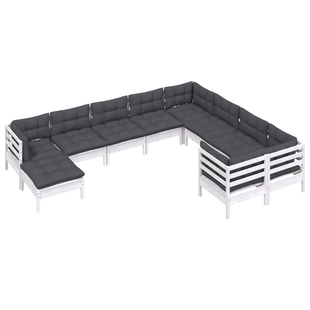 10 Pcs conjunto lounge de jardim c/ almofadões pinho branco