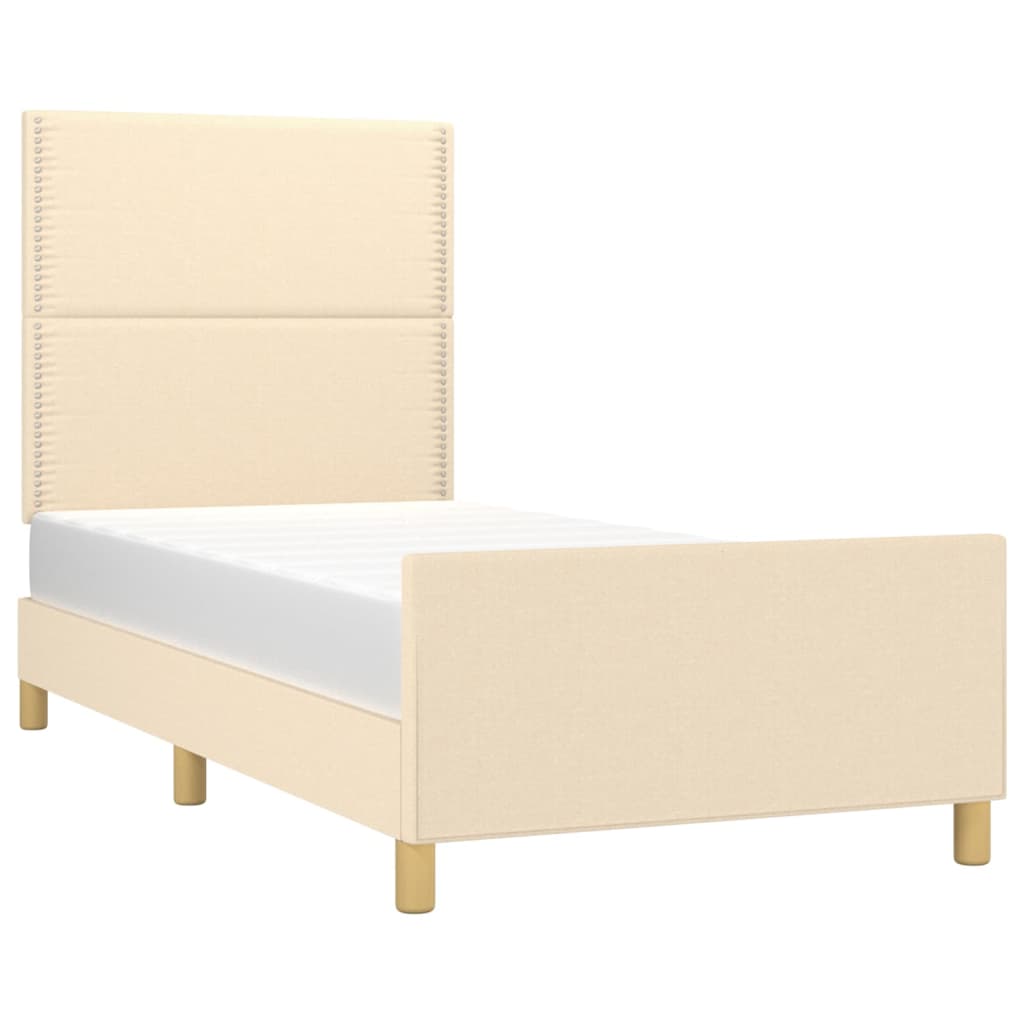 Estrutura de cama sem colchão 90x190 cm tecido creme