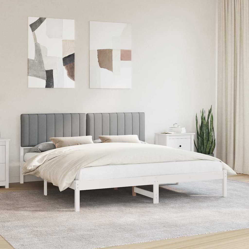Estrutura de cama com cabeceira estofada cinzento-claro