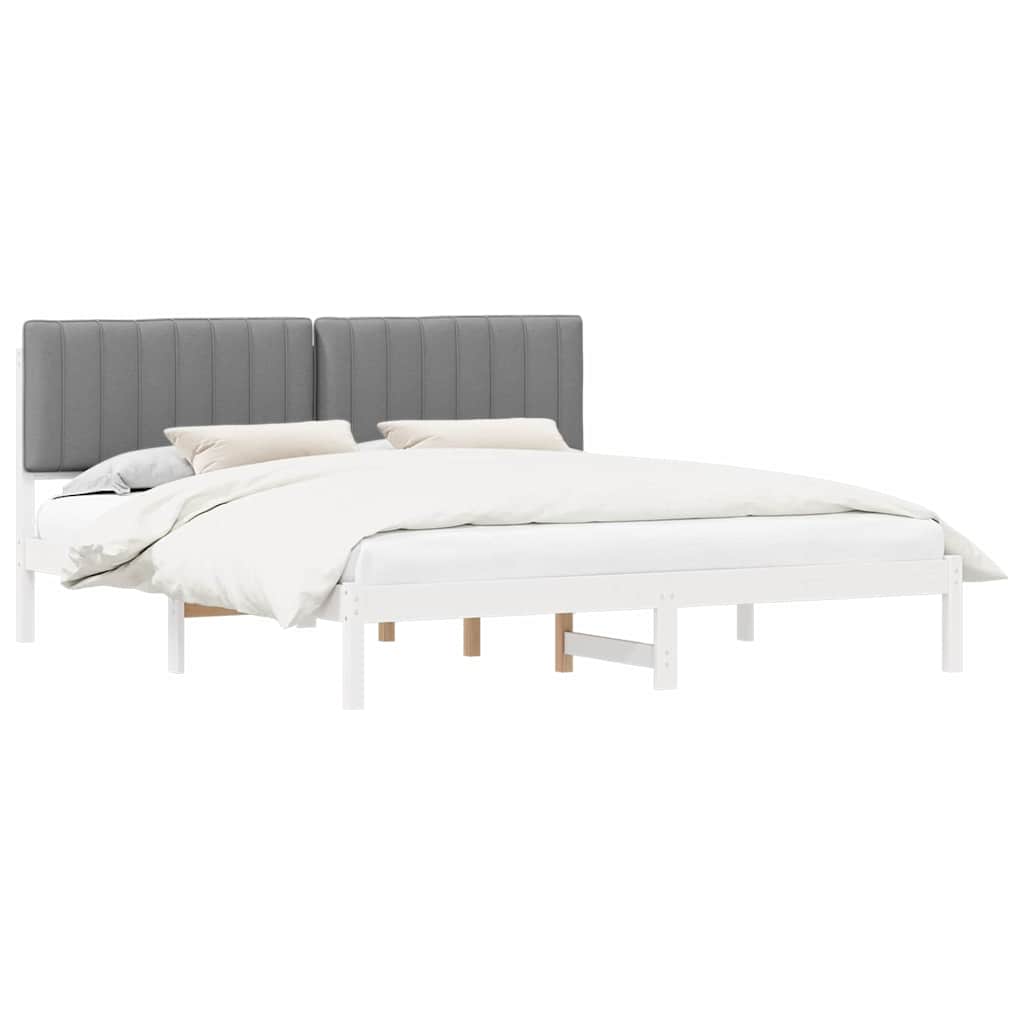 Estrutura de cama com cabeceira estofada cinzento-claro