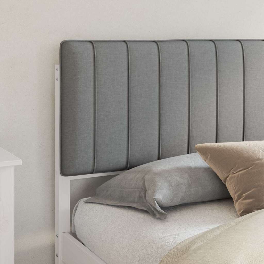 Estrutura de cama com cabeceira estofada cinzento-claro