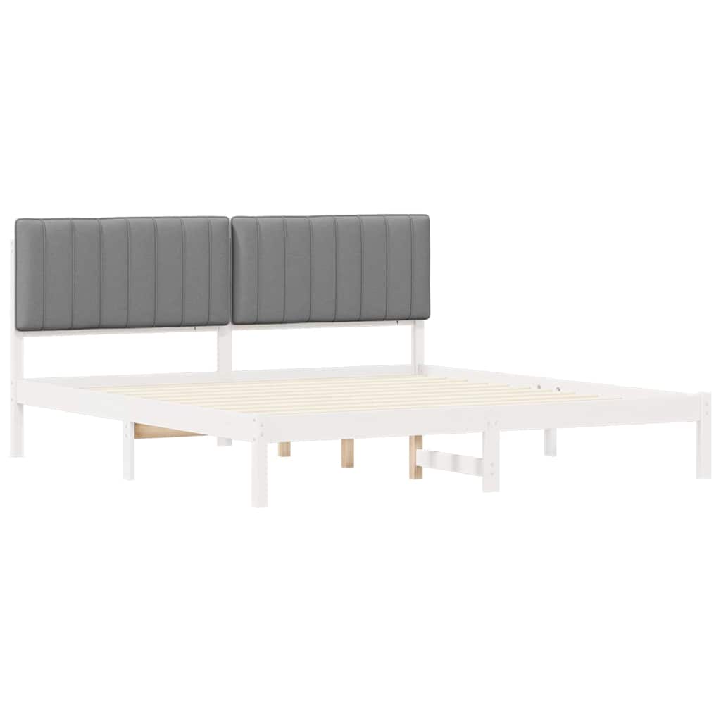 Estrutura de cama com cabeceira estofada cinzento-claro
