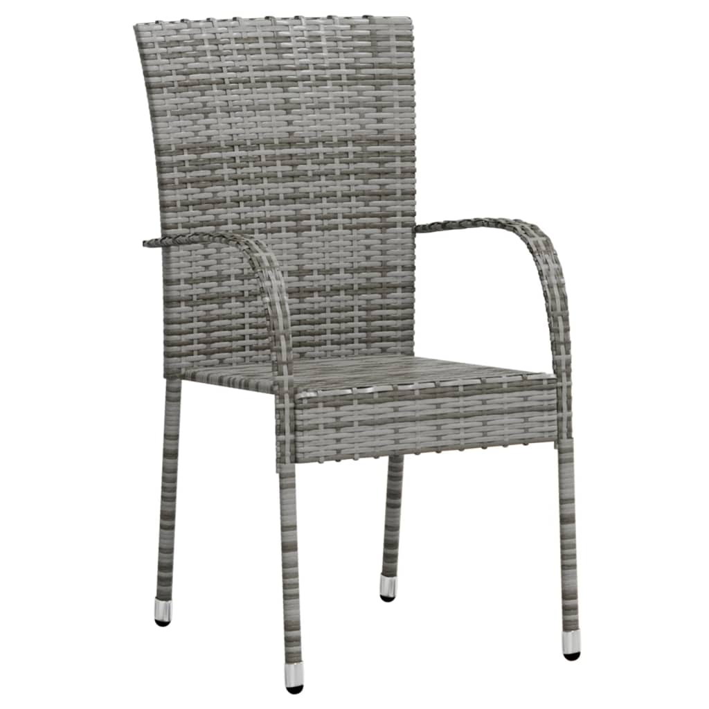 3 Pcs conjunto de jantar para jardim vime PE cinzento