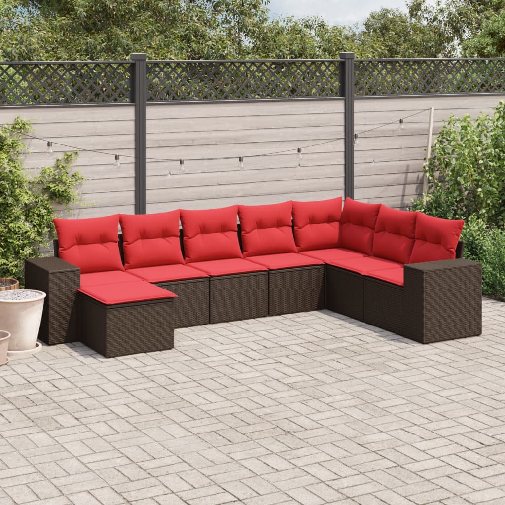 Conjunto de sofá de jardim com 8 peças e almofadas em rattan sintético marrom