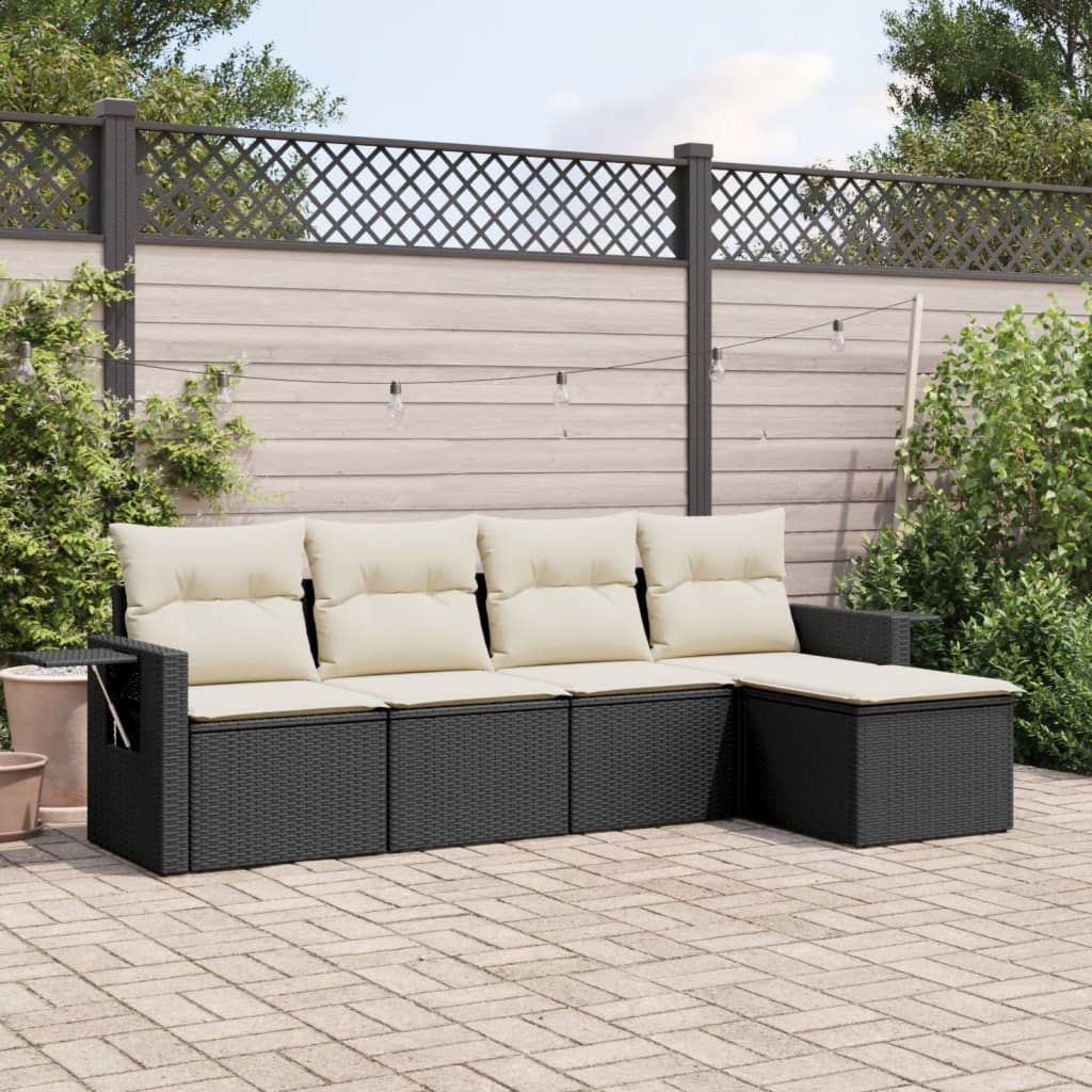 5 Pcs conjunto sofás de jardim com almofadões vime PE preto