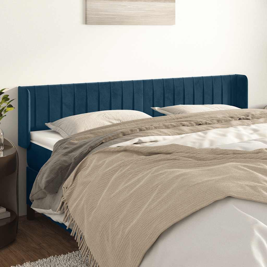 Cabeceira de cama c/ abas tecido 183x16x78/88cm azul-escuro