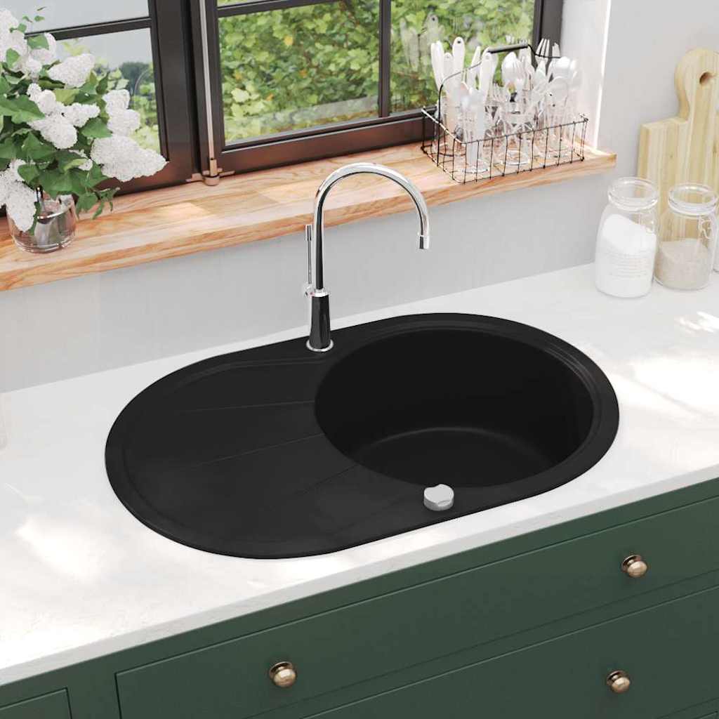 Lava-louça com 1 cuba oval preto