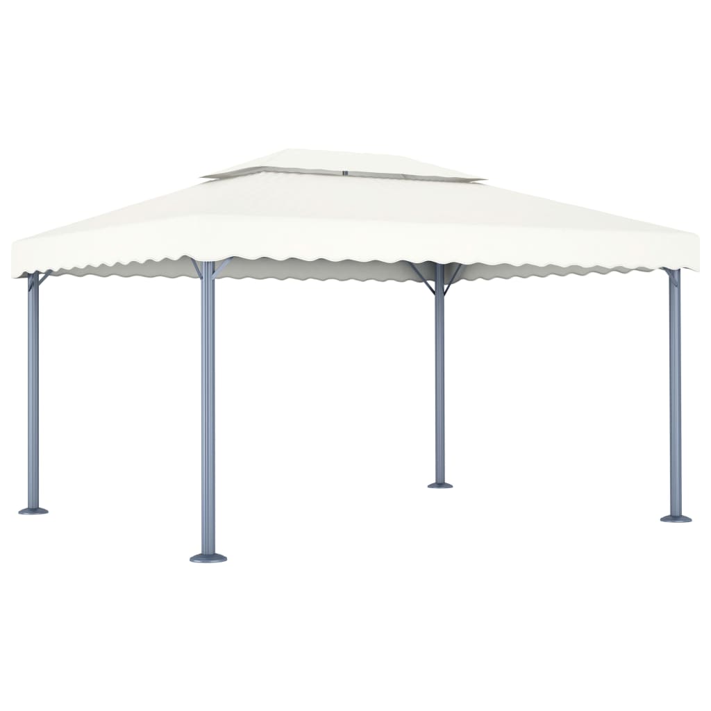 Gazebo com cordões de luzes LED 400x300 cm alumínio cor creme