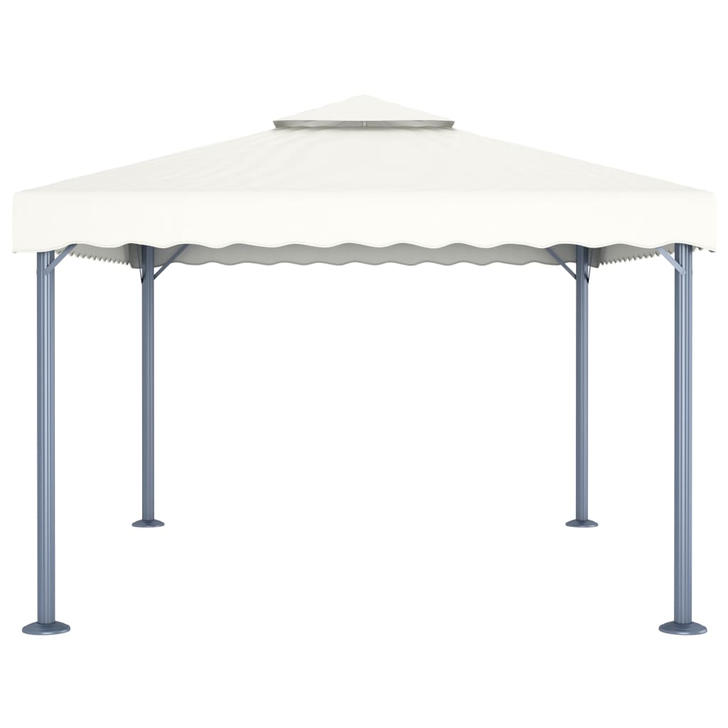 Gazebo com cordões de luzes LED 400x300 cm alumínio cor creme
