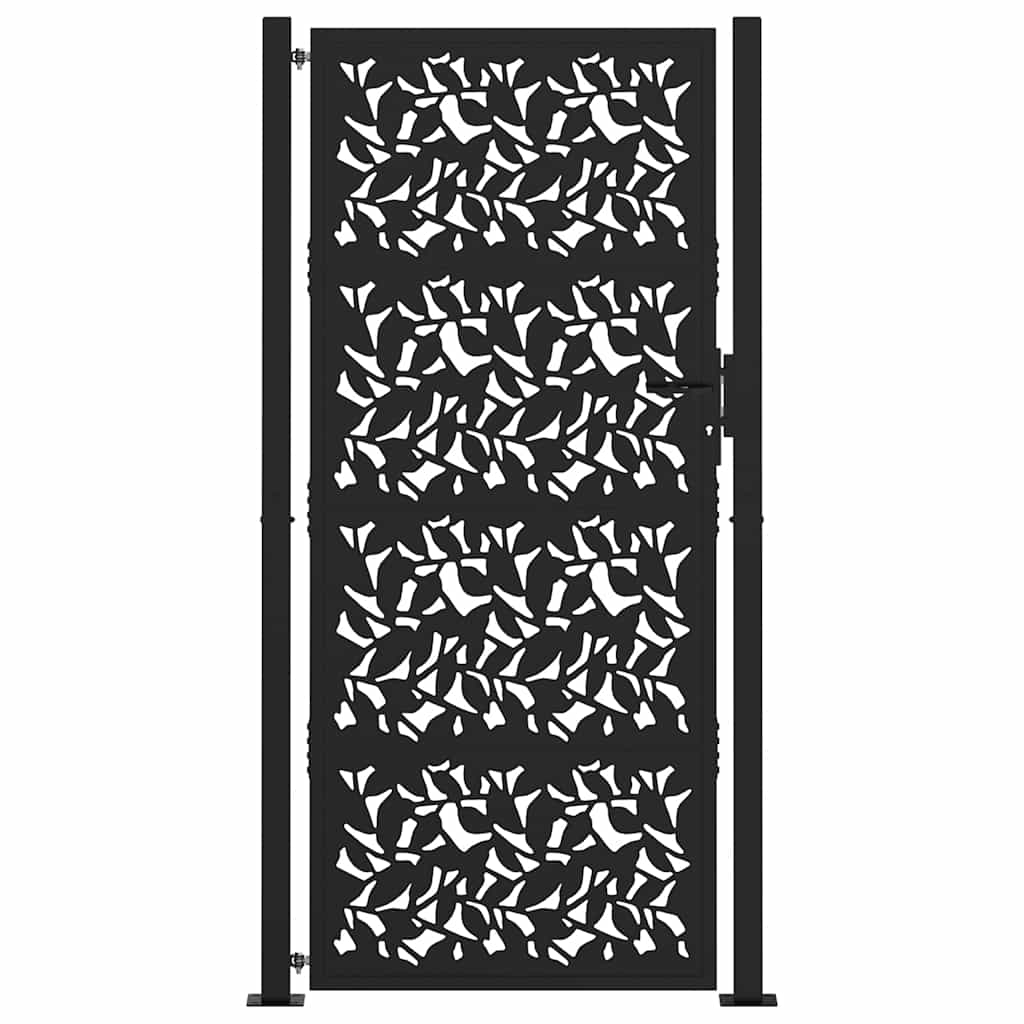 Portão de jardim preto 100x200 cm com design de folha de aço