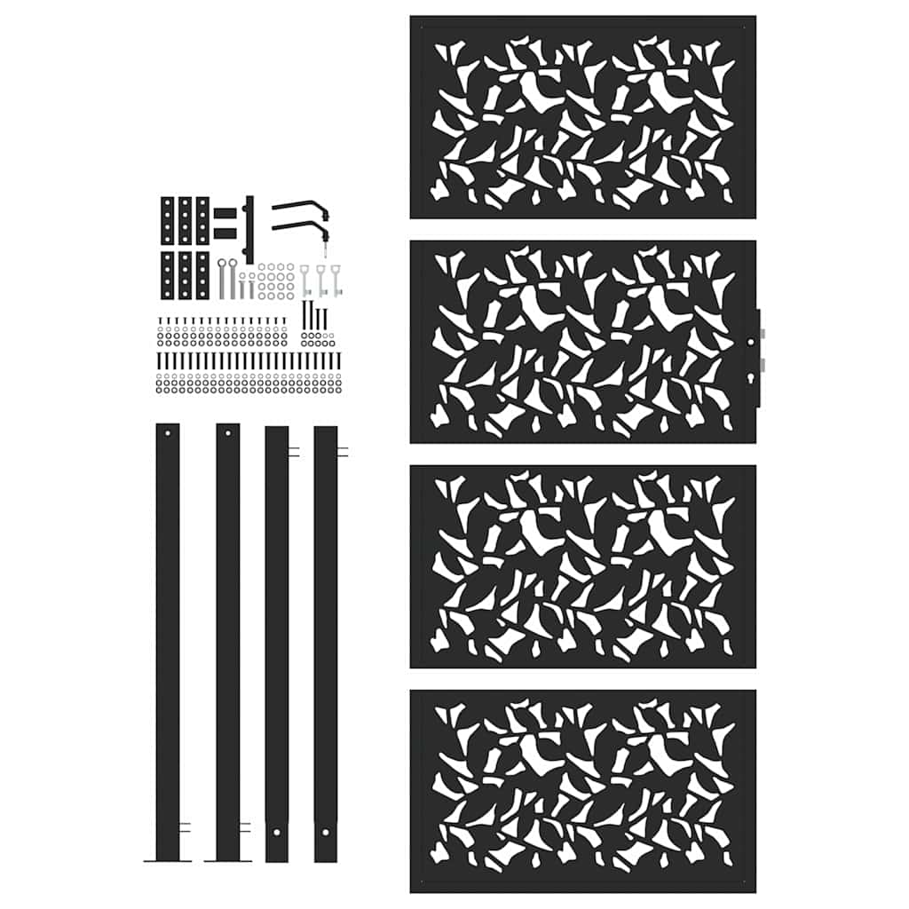 Portão de jardim preto 100x200 cm com design de folha de aço