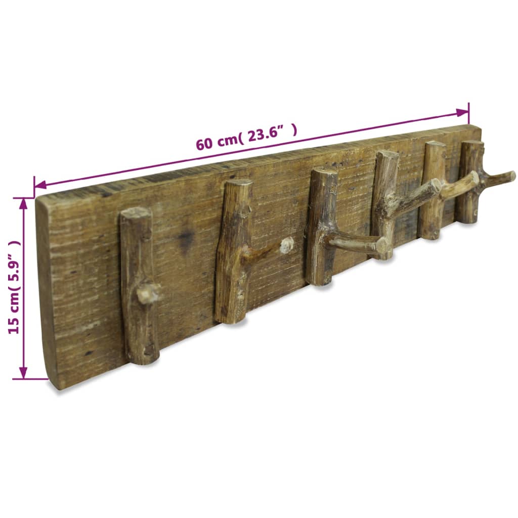 Bengaleiro de parede mistura de madeiras recicladas 60x15 cm