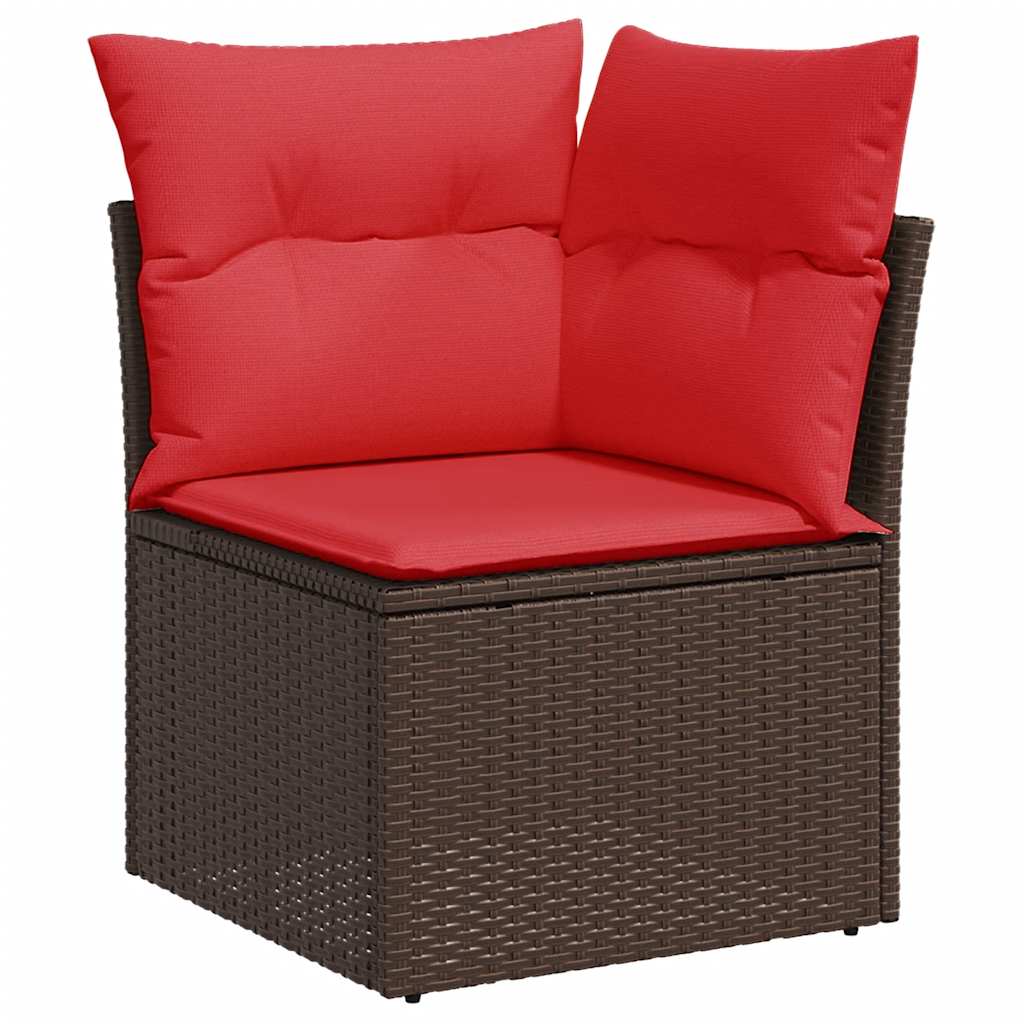 7 Pcs conjunto de sofás jardim c/ almofadões vime PE castanho