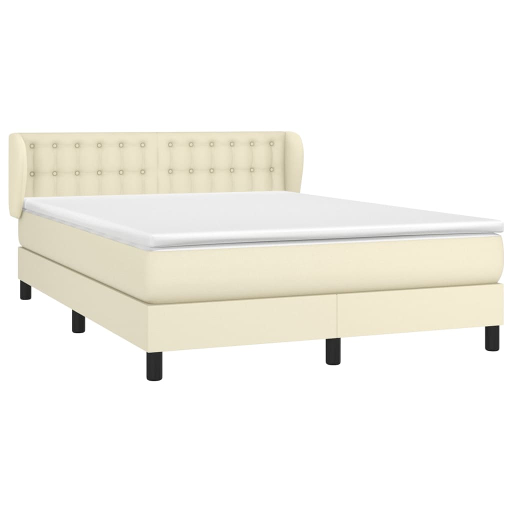 Cama com molas/colchão 140x200 cm couro artificial cor creme