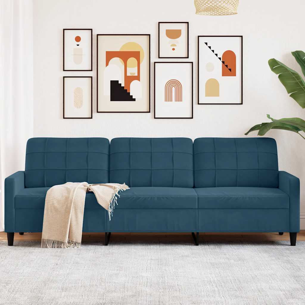 Sofá de 3 lugares 210 cm veludo azul