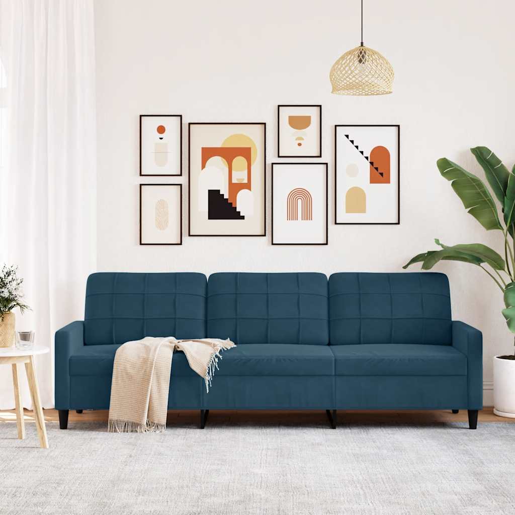 Sofá de 3 lugares 210 cm veludo azul
