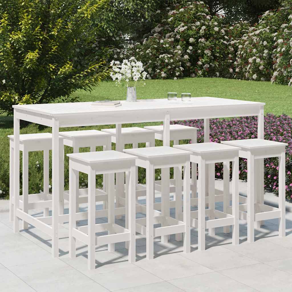 9 Pcs conjunto de bar para jardim pinho maciço branco