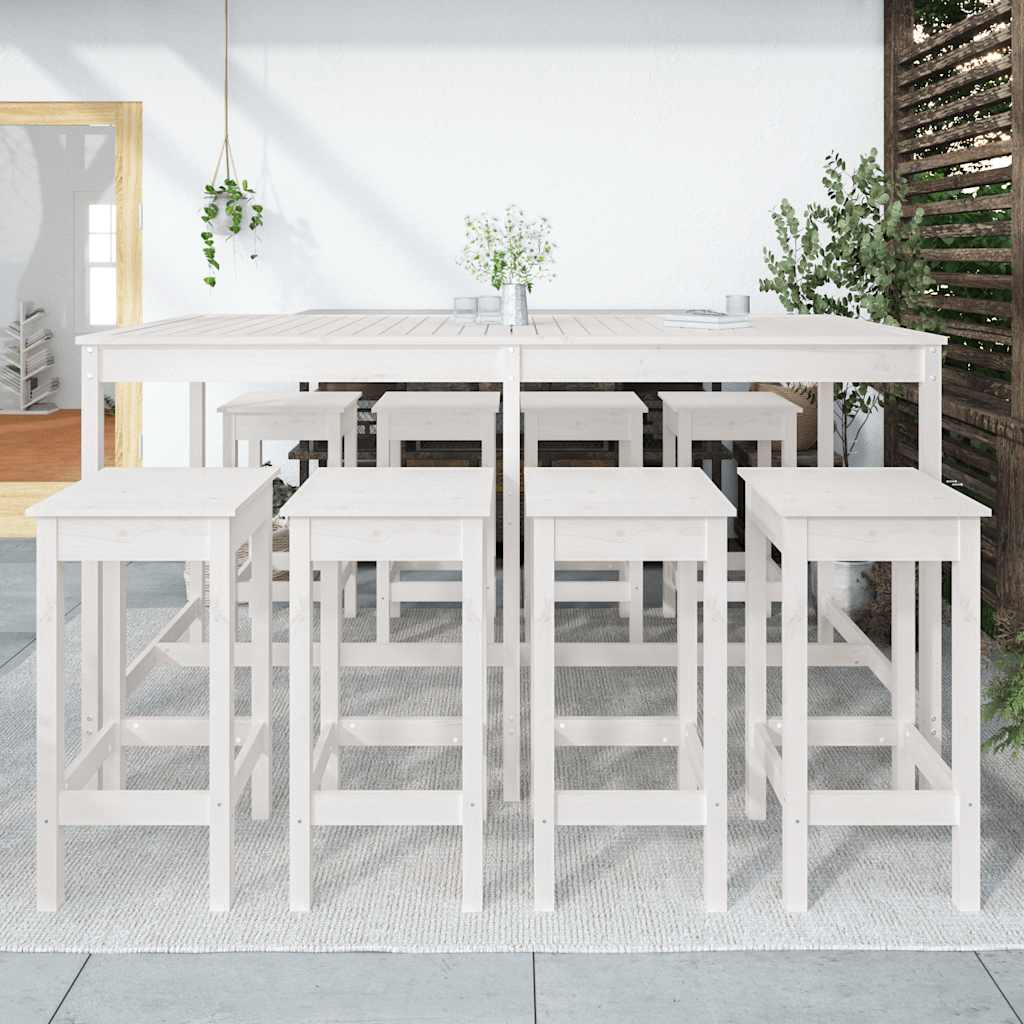 9 Pcs conjunto de bar para jardim pinho maciço branco