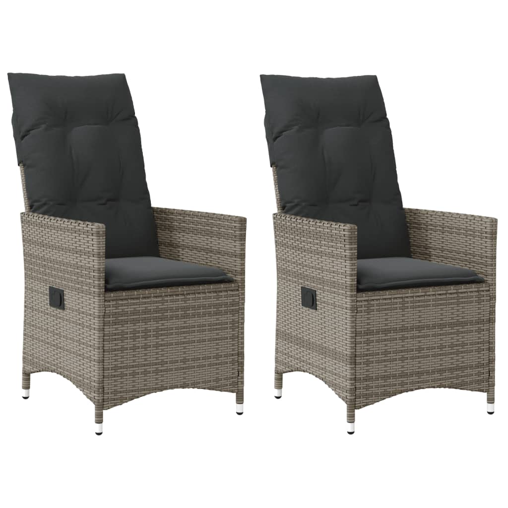 Cadeiras jardim reclináveis 2 pcs c/ almofadões vime PE cinza