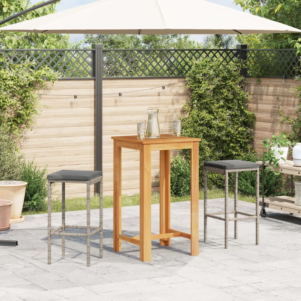 3 Pcs conjunto de bar p/ jardim acácia maciça/vime PE cinzento