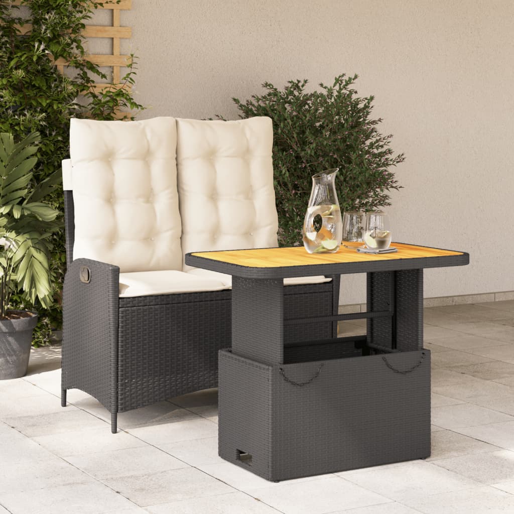 2 Pcs conjunto de jantar p/ jardim c/ almofadões vime PE preto