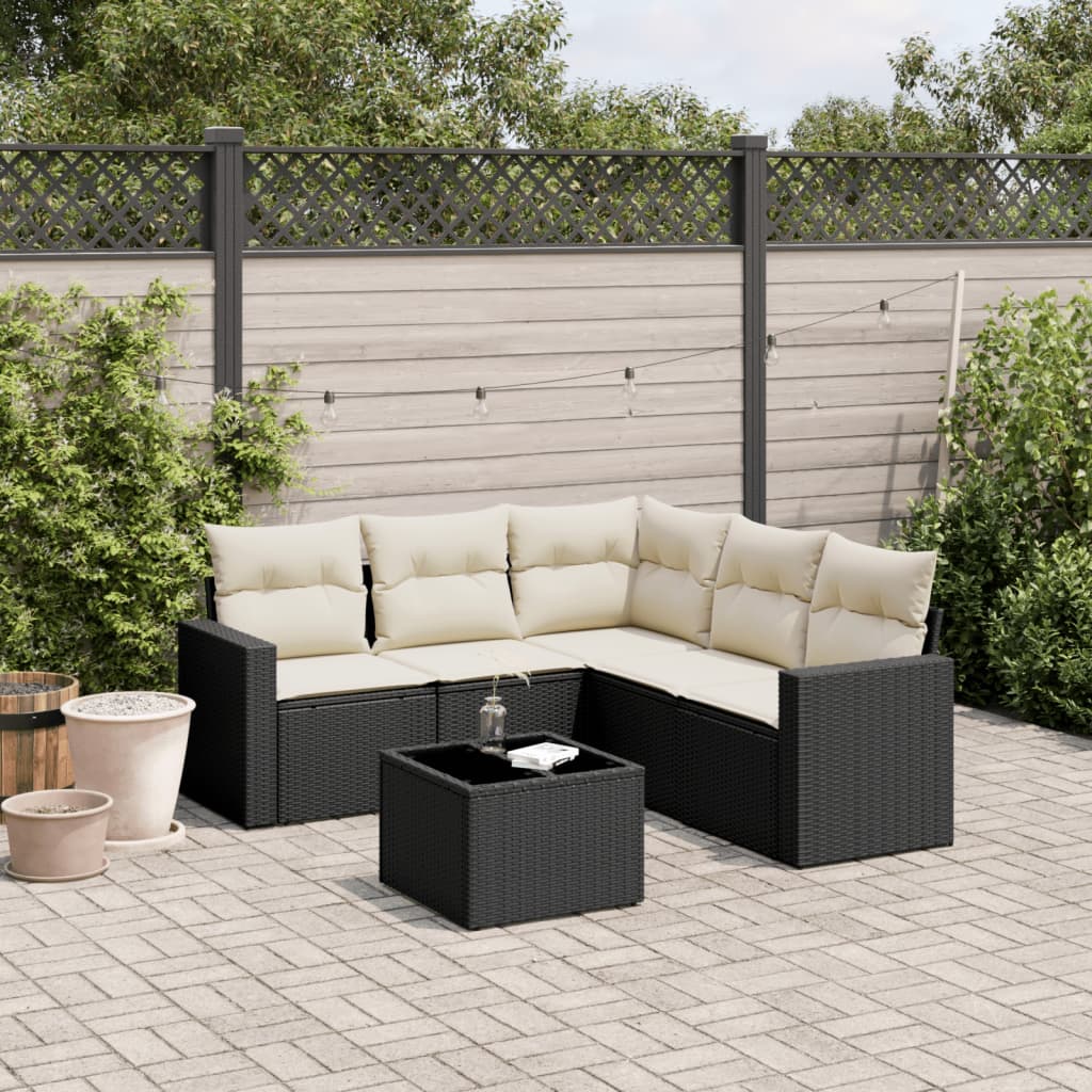 6 Pcs conjunto sofás de jardim c/ almofadões vime PE preto