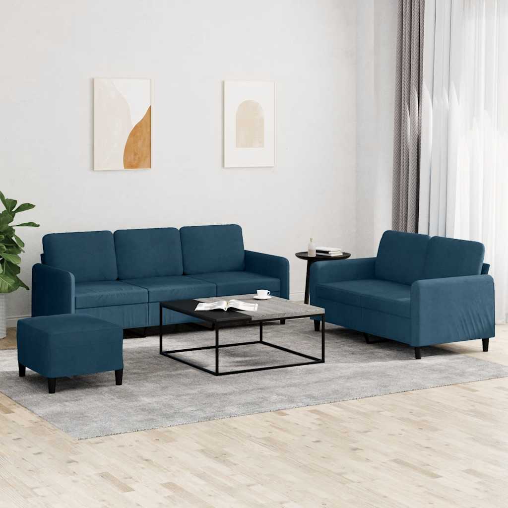 3 Pcs conjunto de sofás veludo azul