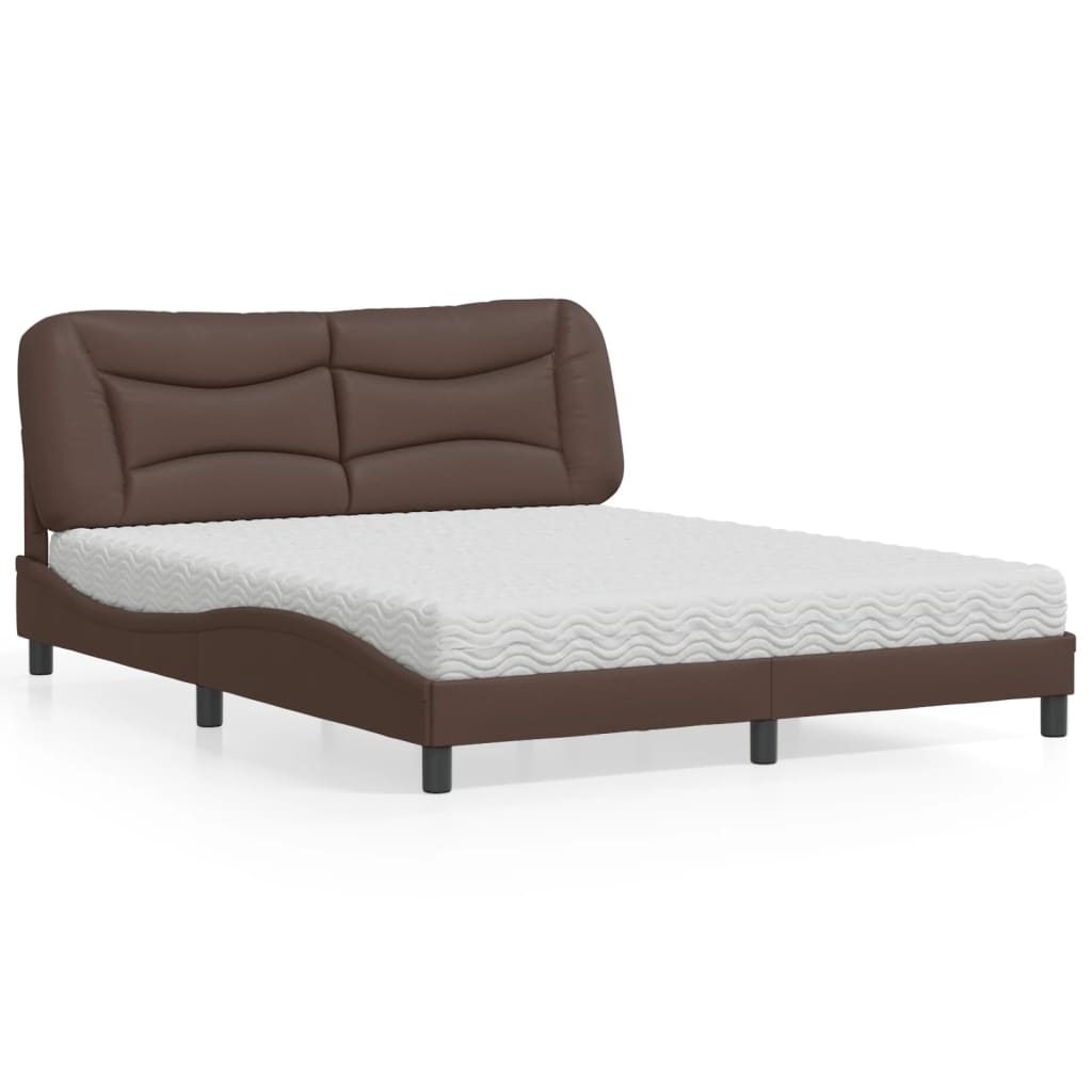 Cama com colchão hvar 160x200 cm couro artificial castanho