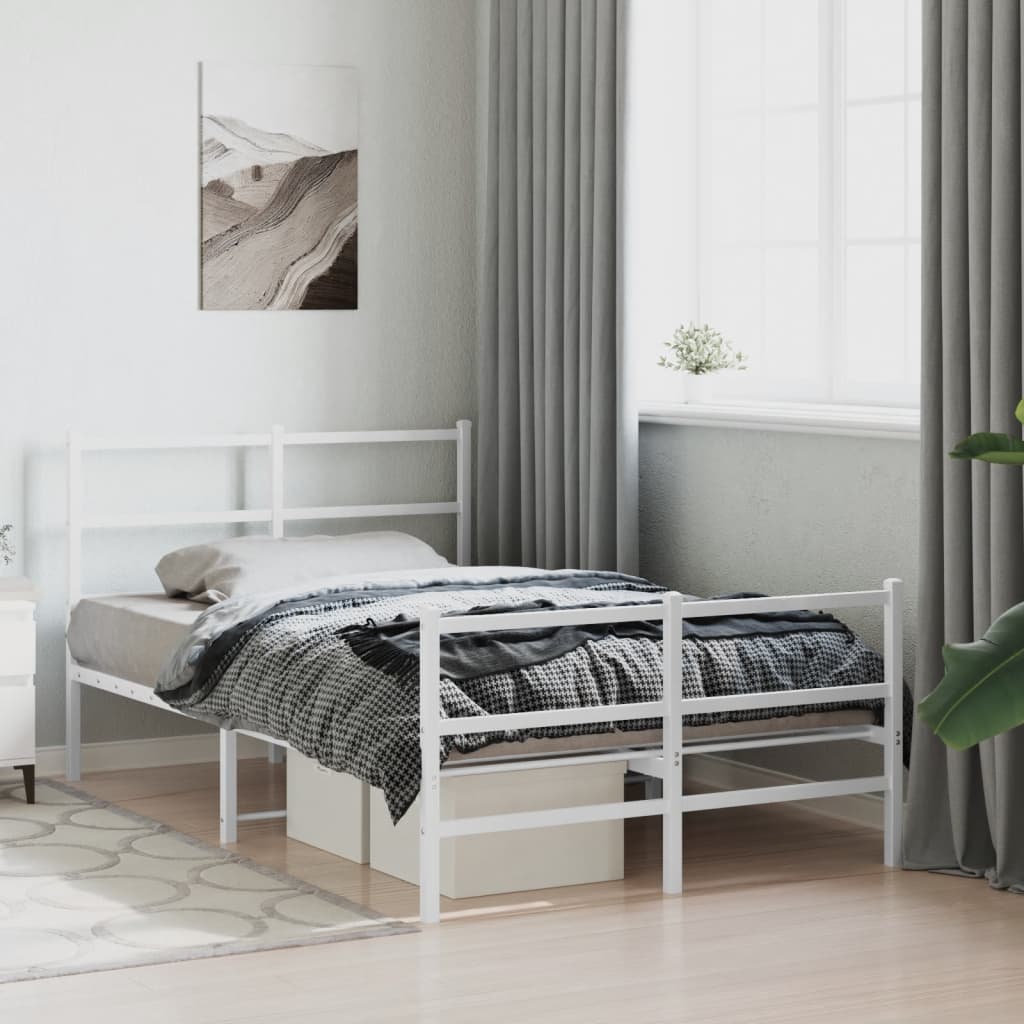 Estrutura de cama com cabeceira e pés 120x190 cm metal branco