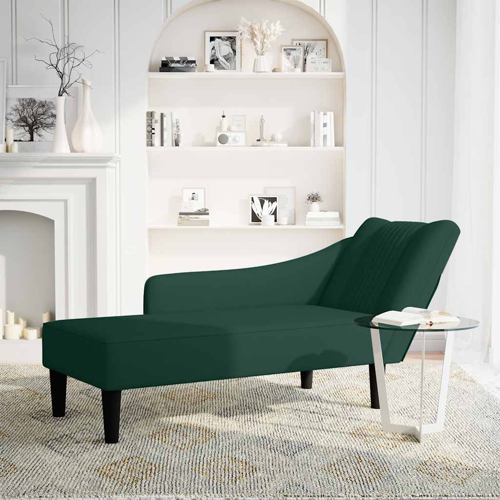 Chaise-longue com apoio de braço direito veludo verde escuro