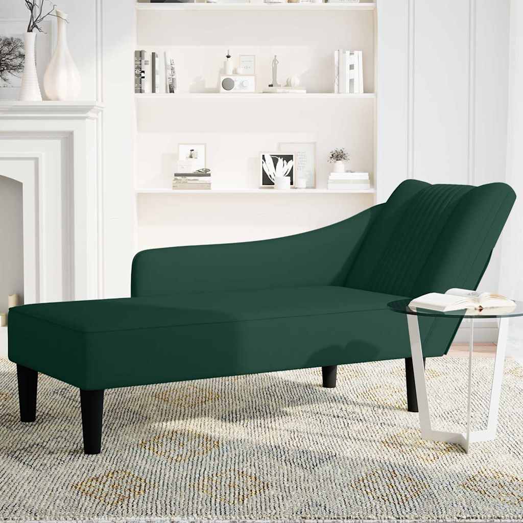 Chaise-longue com apoio de braço direito veludo verde escuro