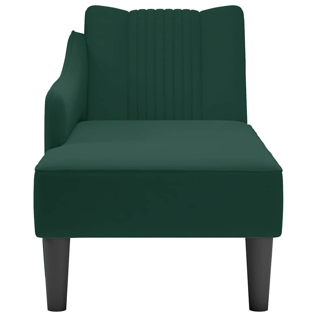Chaise-longue com apoio de braço direito veludo verde escuro
