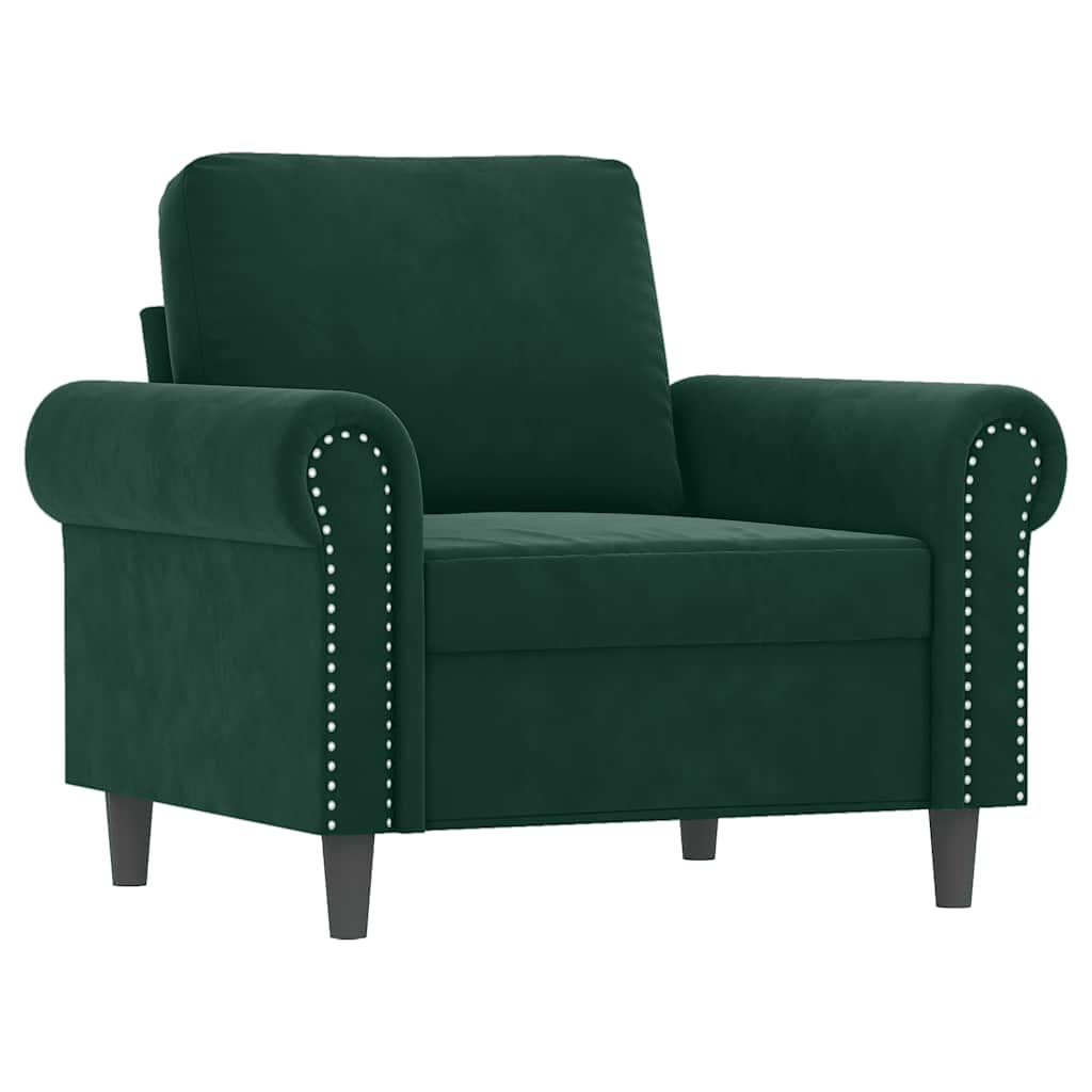 3 Pcs conjunto de sofás com almofadas veludo verde-escuro