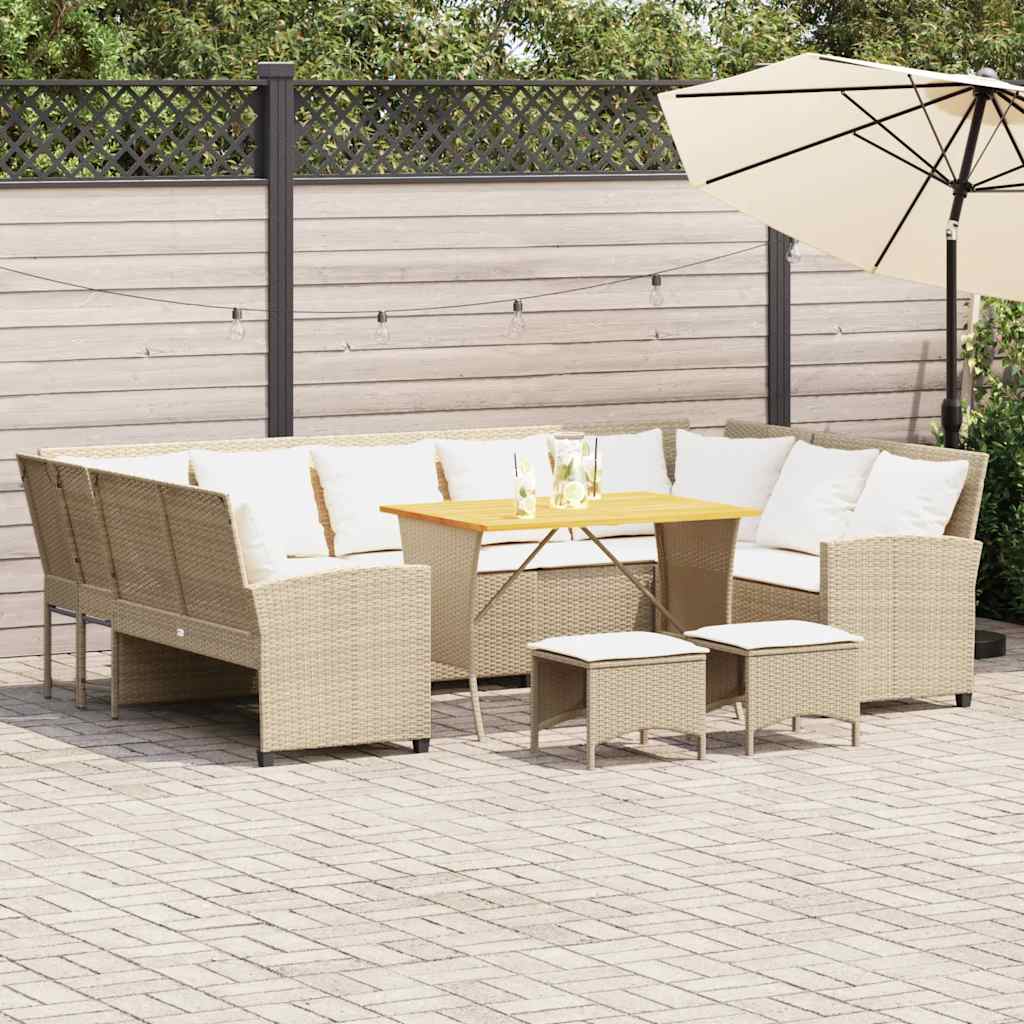 4 Pcs conjunto de sofás para jardim c/ almofadões vime PE bege